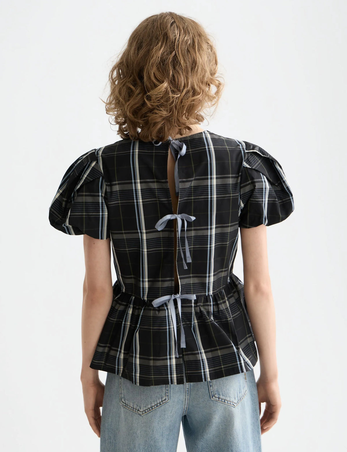 Cap sleeve taffeta top with peplum