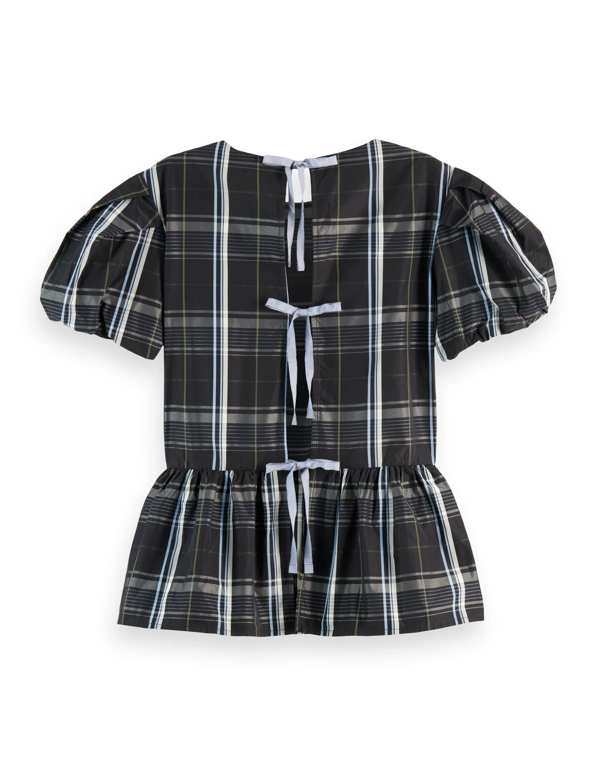 Cap sleeve taffeta top with peplum