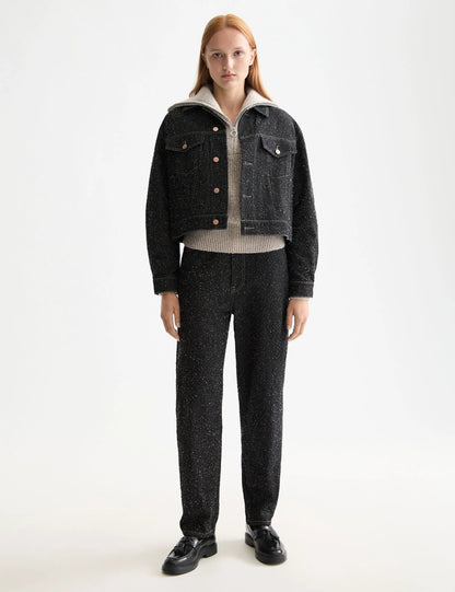 Black denim textured oversized jacket — Black Snow