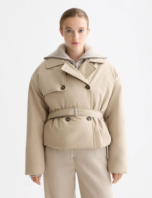 Lightweight padded poplin trench