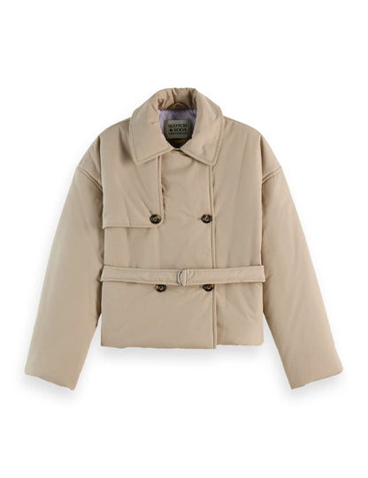Lightweight padded poplin trench
