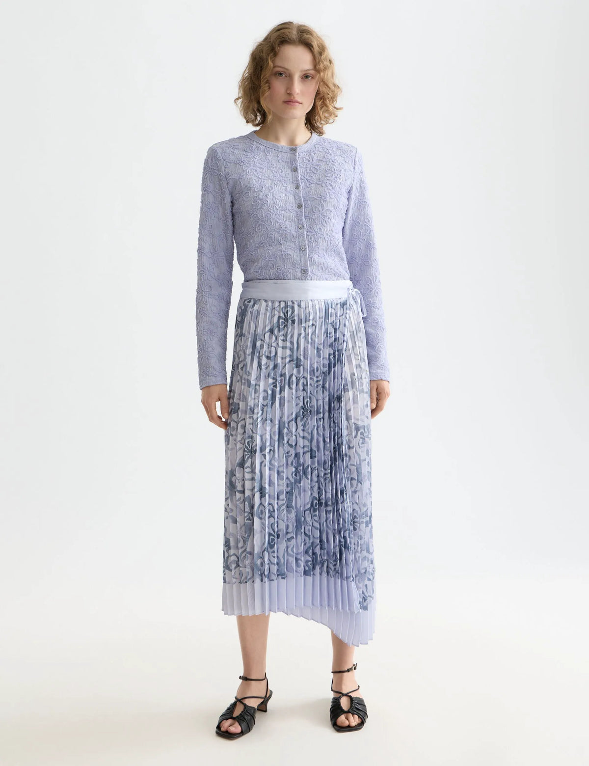 Asymmetrical pleated wrap midi skirt