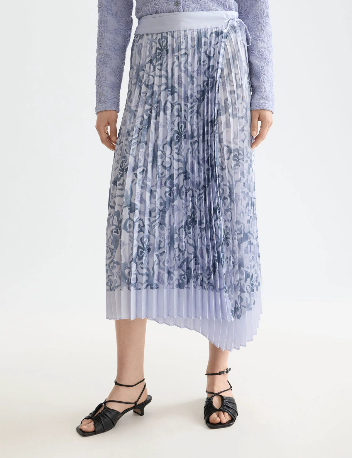 Asymmetrical pleated wrap midi skirt