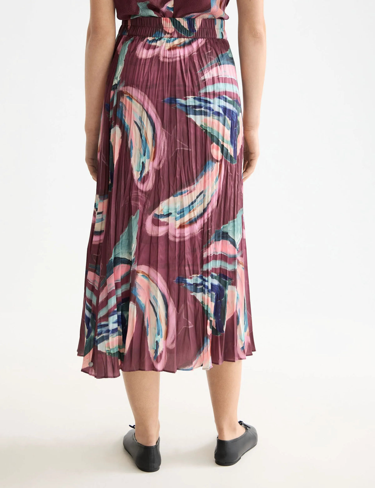 Crinkle pleat midi skirt