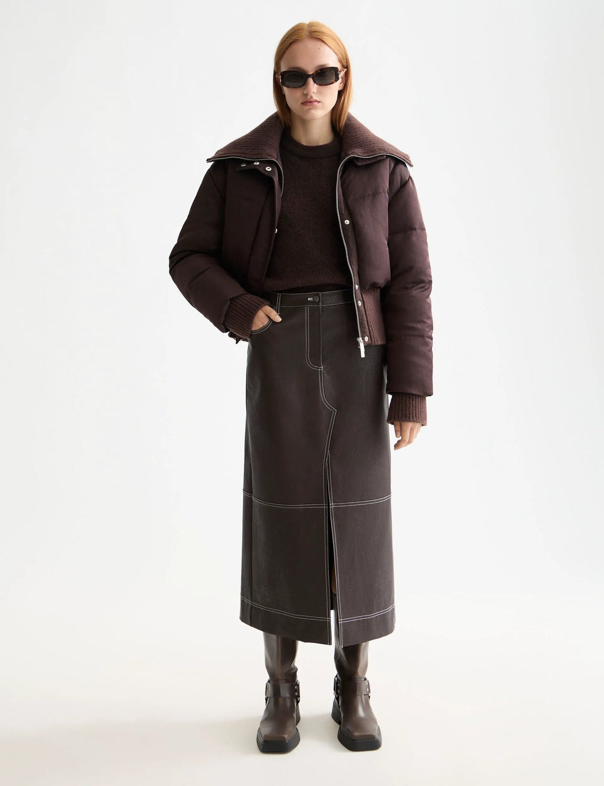 Faux Leather midi skirt with front slit