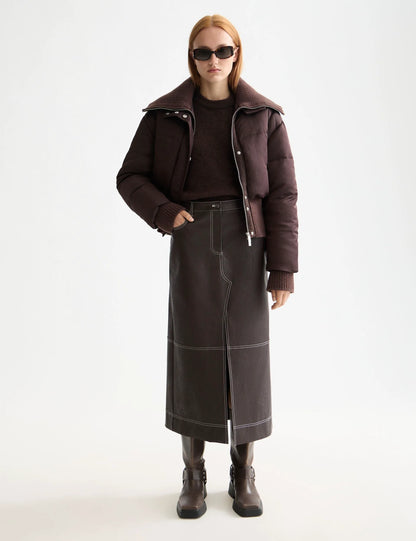 Faux Leather midi skirt with front slit