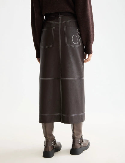 Faux Leather midi skirt with front slit