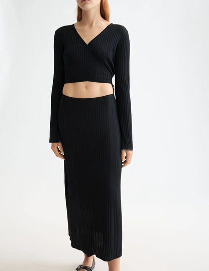Rib knitted wrap dress