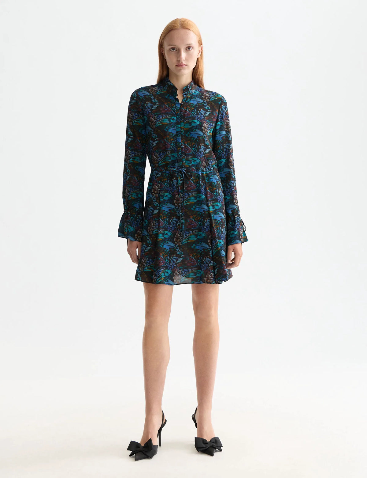 Printed long sleeve mini dress