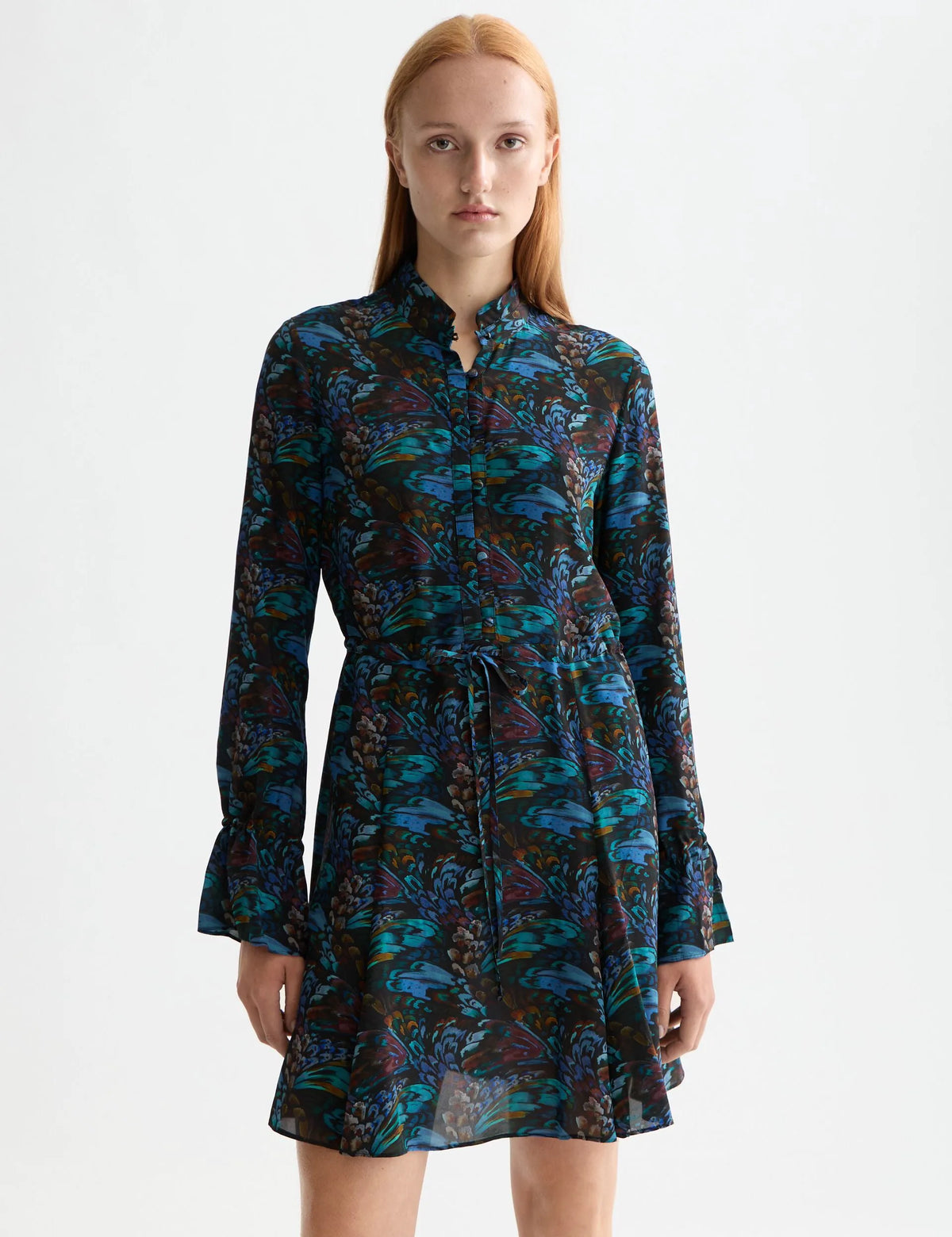 Printed long sleeve mini dress