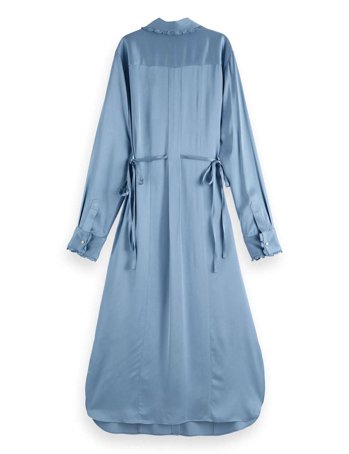 Midi shirt dress with tied waist and ruffles