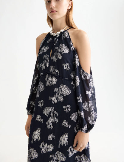 Fil coupe open shoulder maxi dress