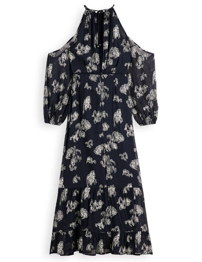 Fil coupe open shoulder maxi dress