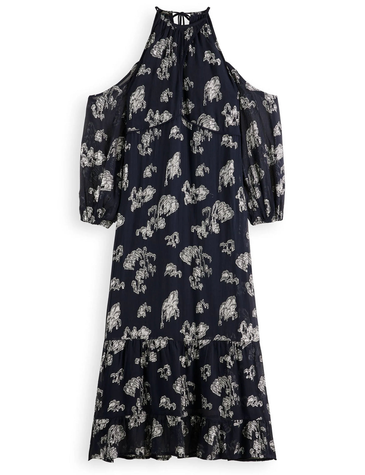 Fil coupe open shoulder maxi dress