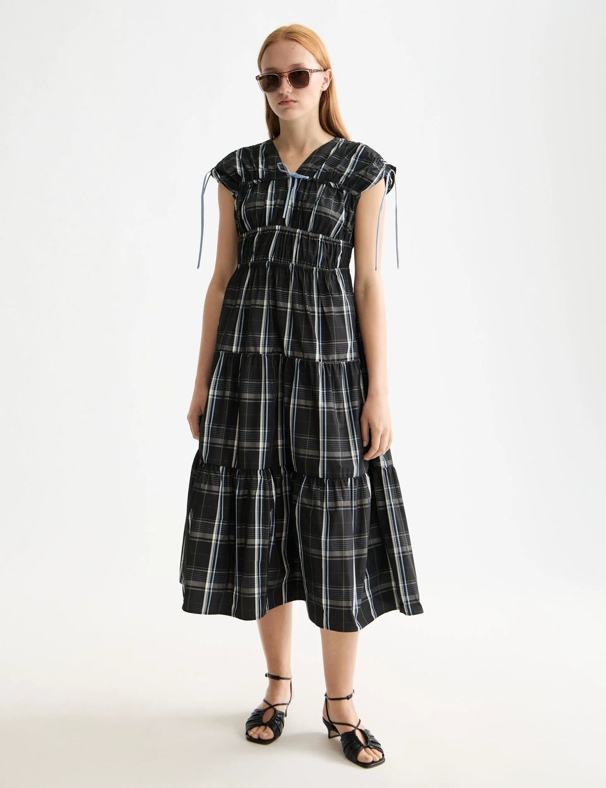 Gathered Taffeta midi dress with tied details