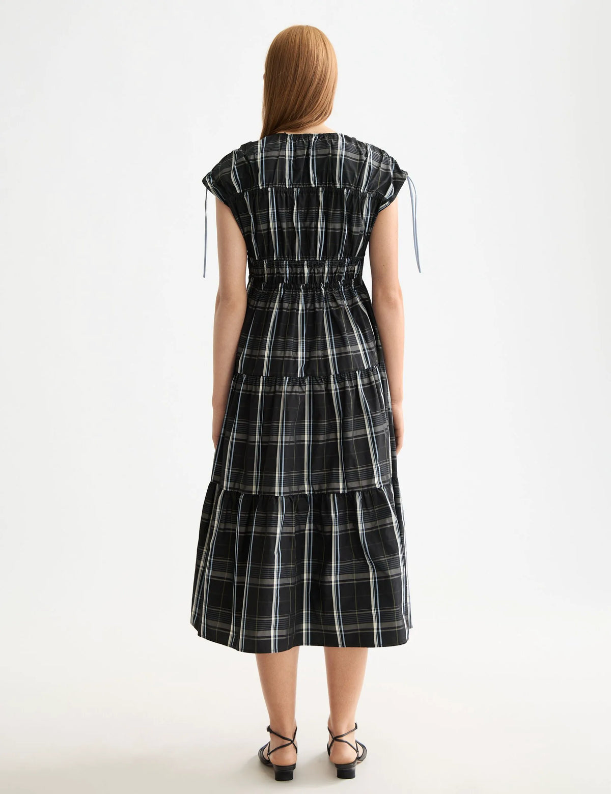 Gathered Taffeta midi dress with tied details