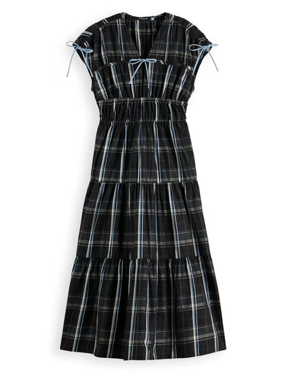 Gathered Taffeta midi dress with tied details