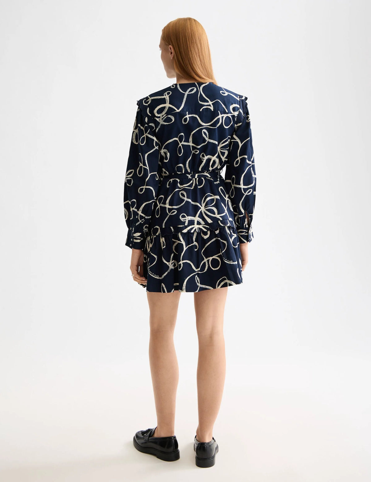 Scallop trim long sleeve mini dress