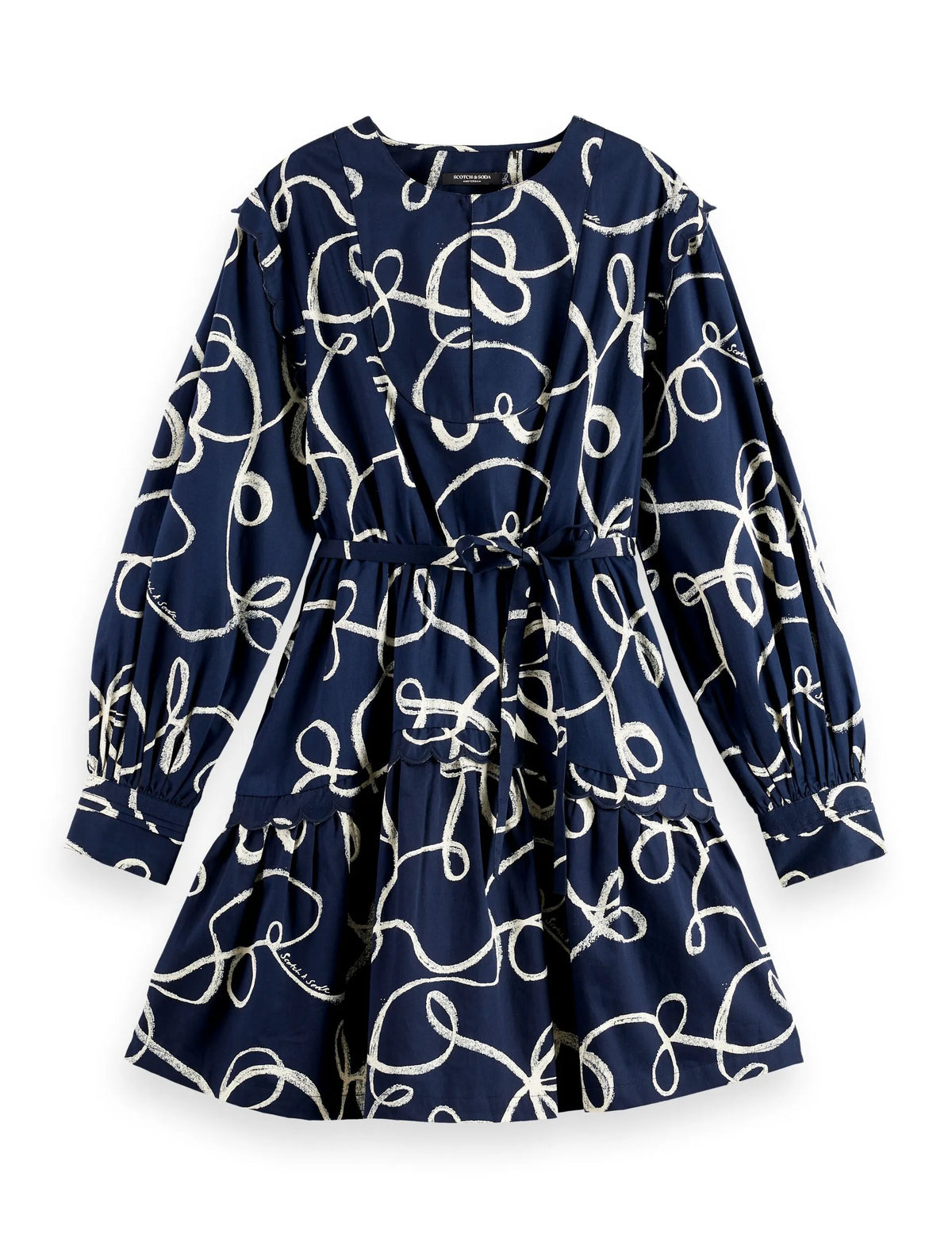 Scallop trim long sleeve mini dress