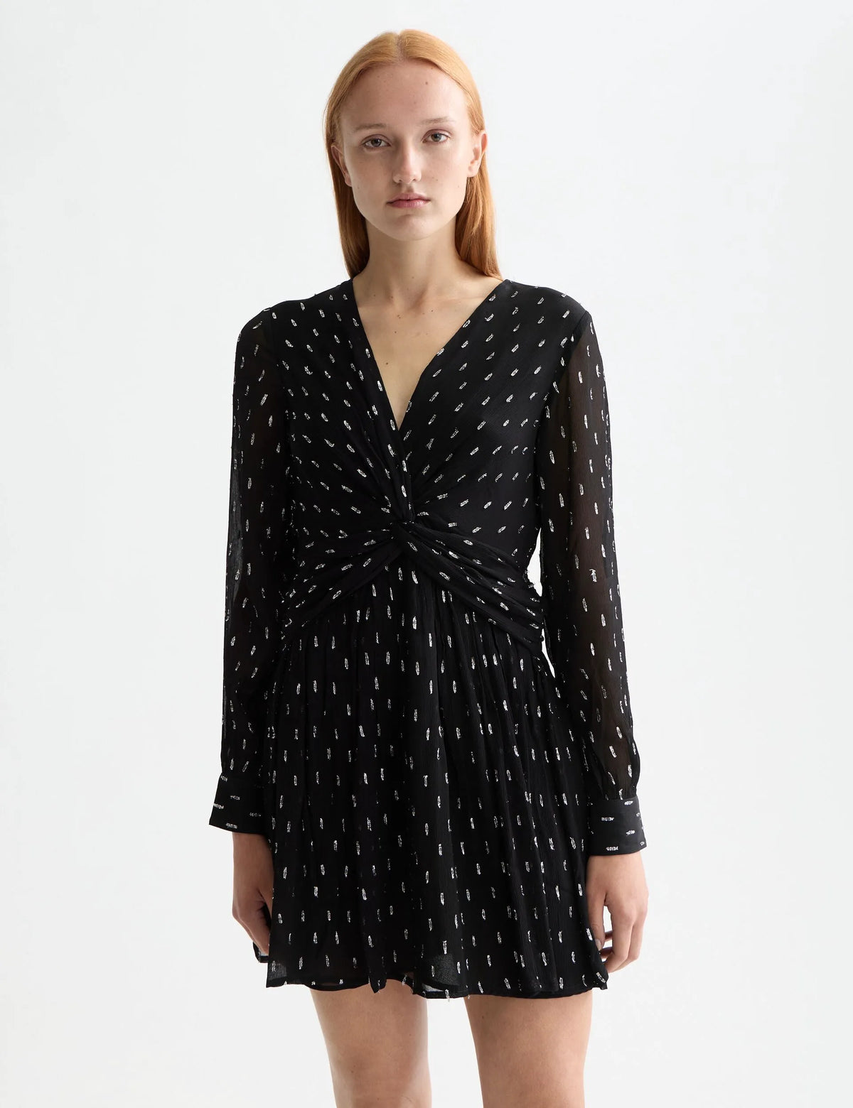 Long sleeve mini dress with draped front