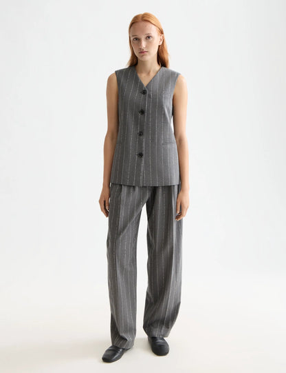 Quinn pinstripe mid-rise pleat front wide leg pant