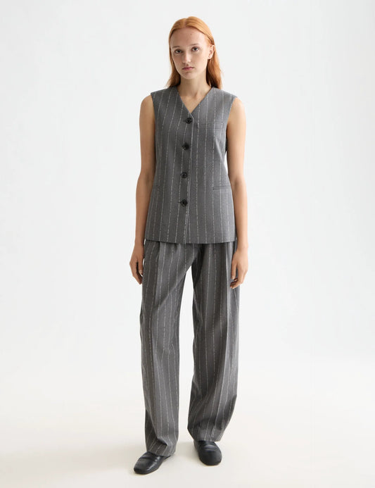 Quinn pinstripe mid-rise pleat front wide leg pant
