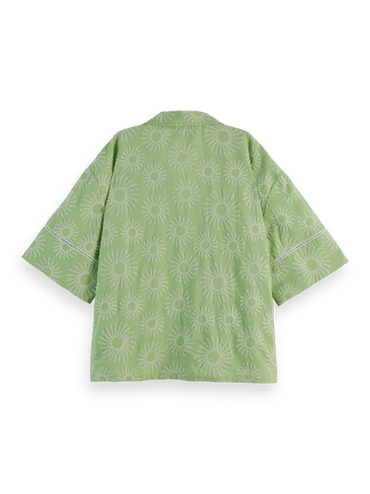 Cotton-Linen Embroidered Short Sleeve Shirt