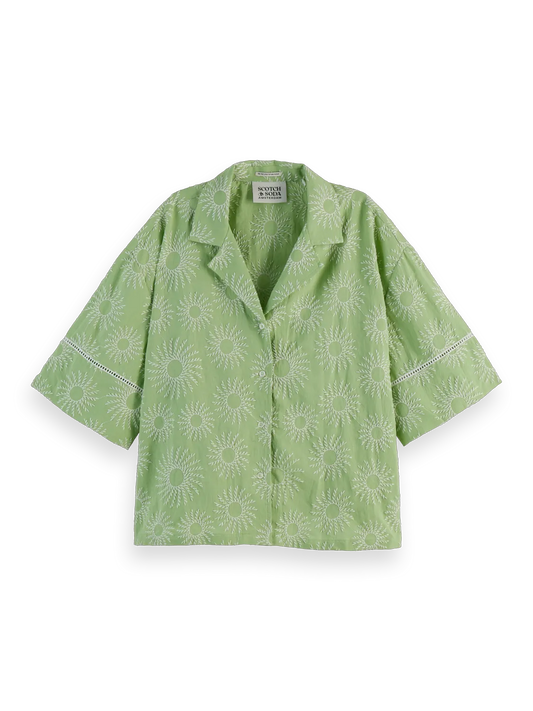 Cotton-Linen Embroidered Short Sleeve Shirt