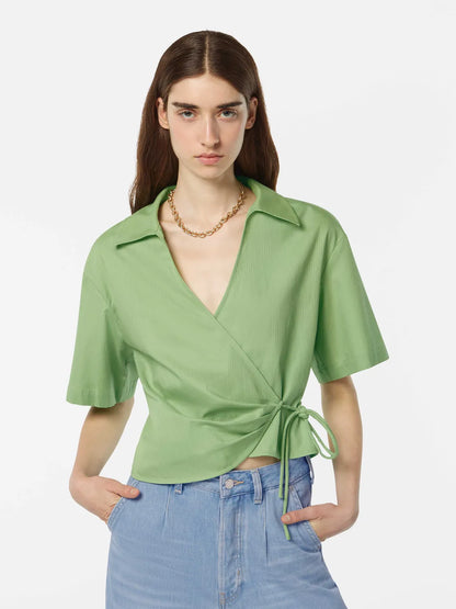 Structured Stripe Wrap Top