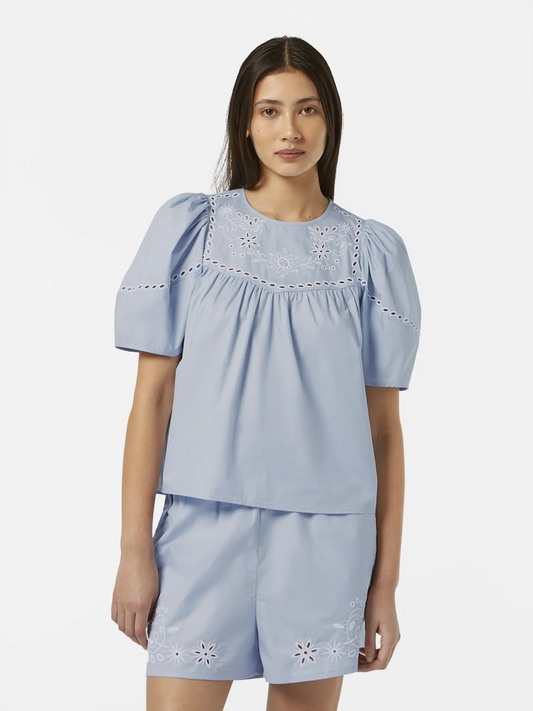 Cotton Twill Embroidered Top