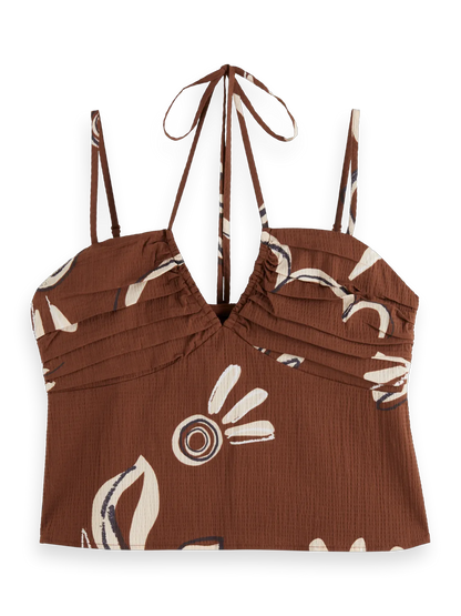 Inky Sun Gathered Strappy Tank Top