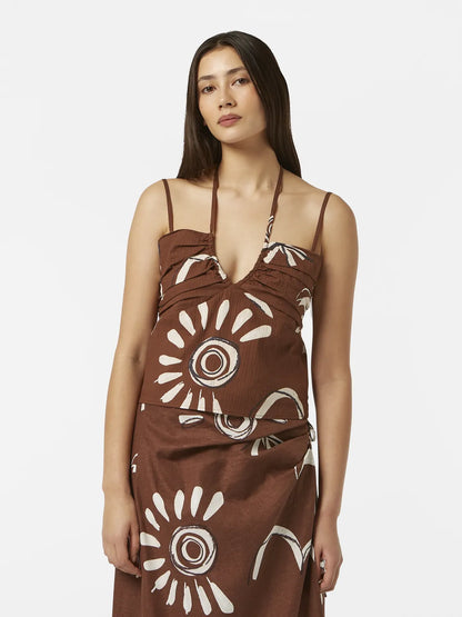 Inky Sun Gathered Strappy Tank Top