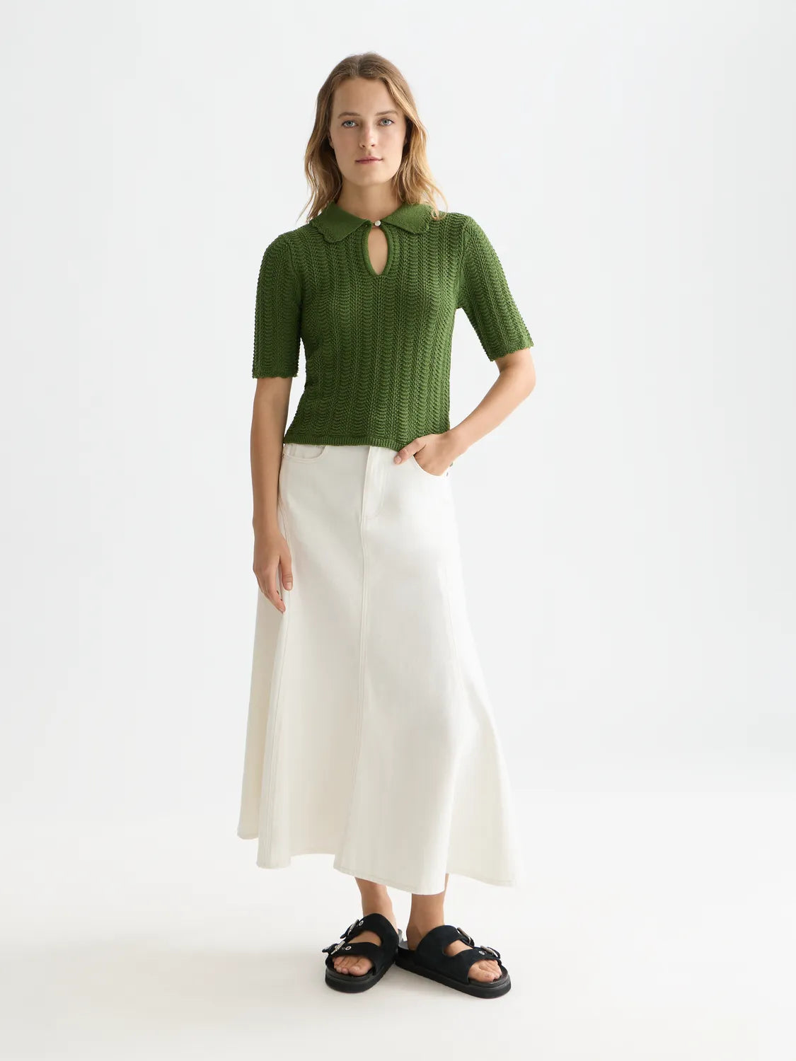 Pointelle Collared Knitted Tee