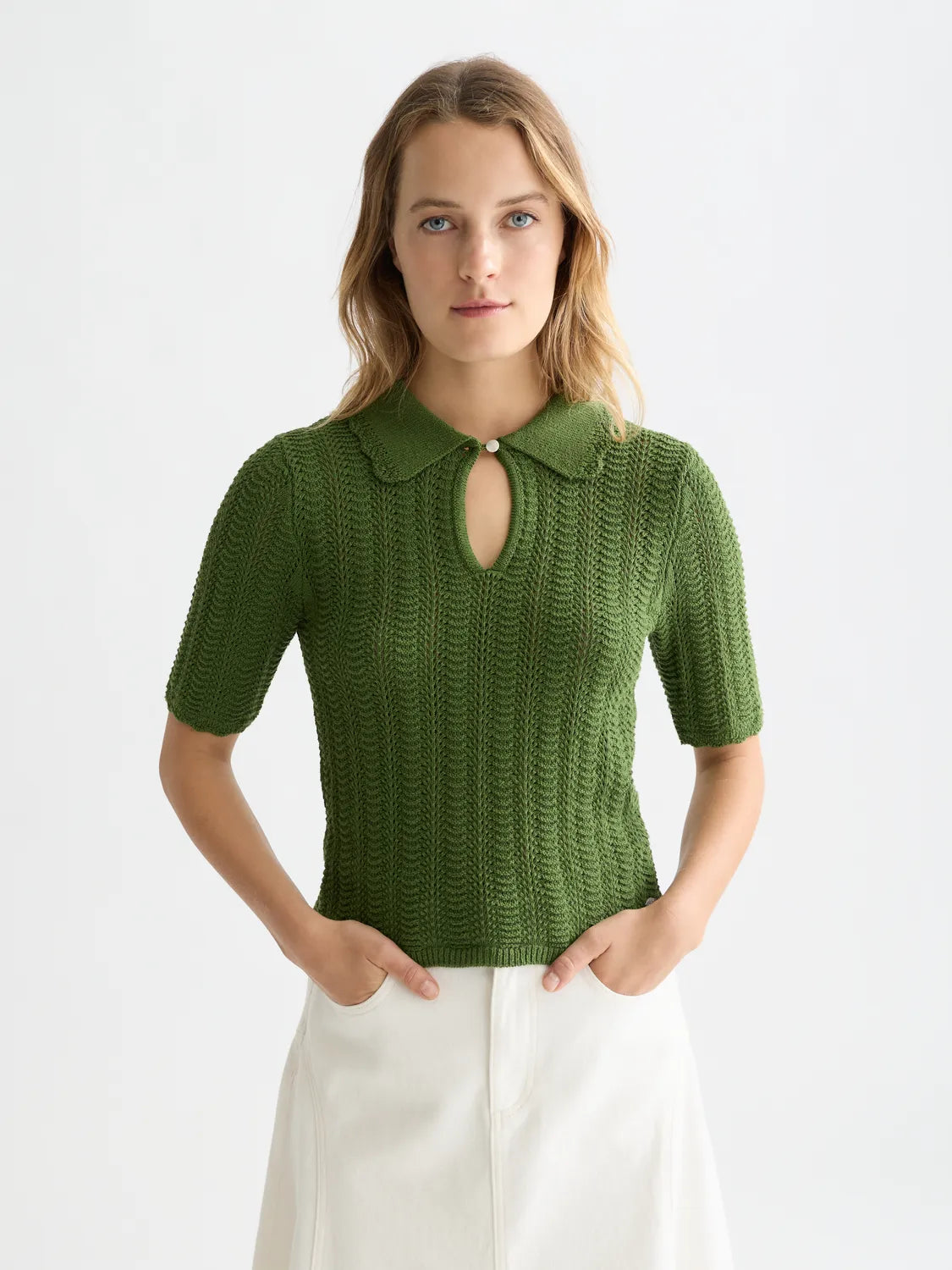 Pointelle Collared Knitted Tee