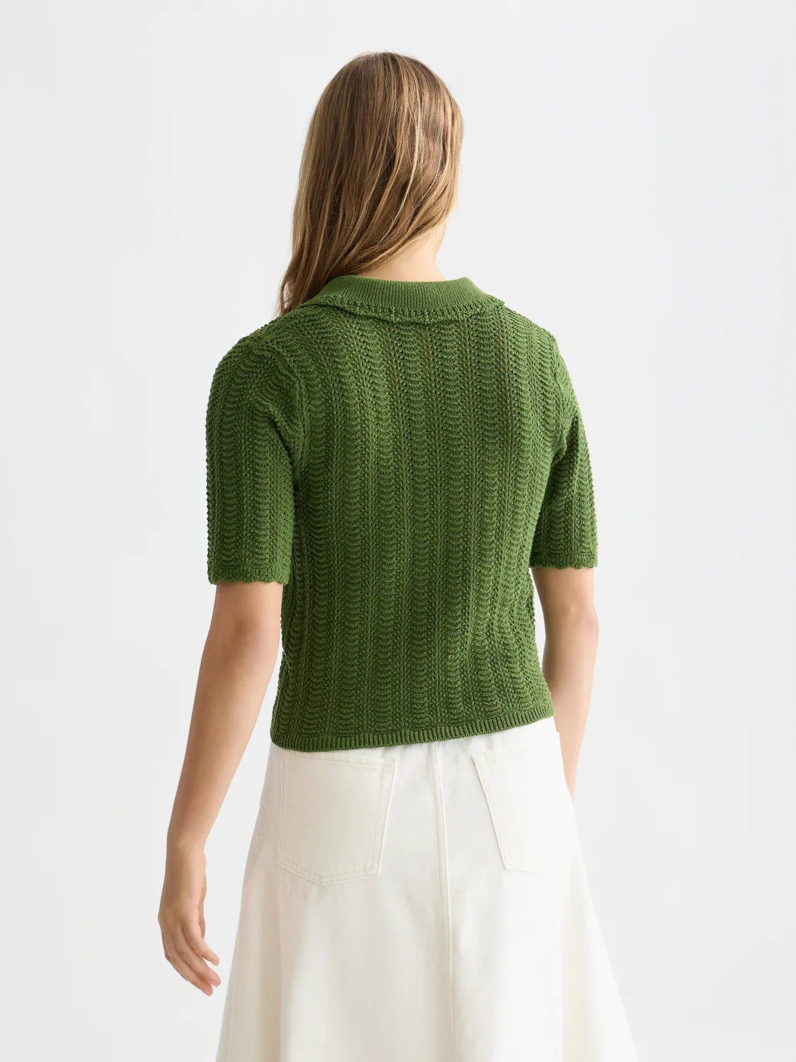 Pointelle Collared Knitted Tee