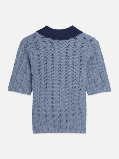 Pointelle Collared Knitted Tee