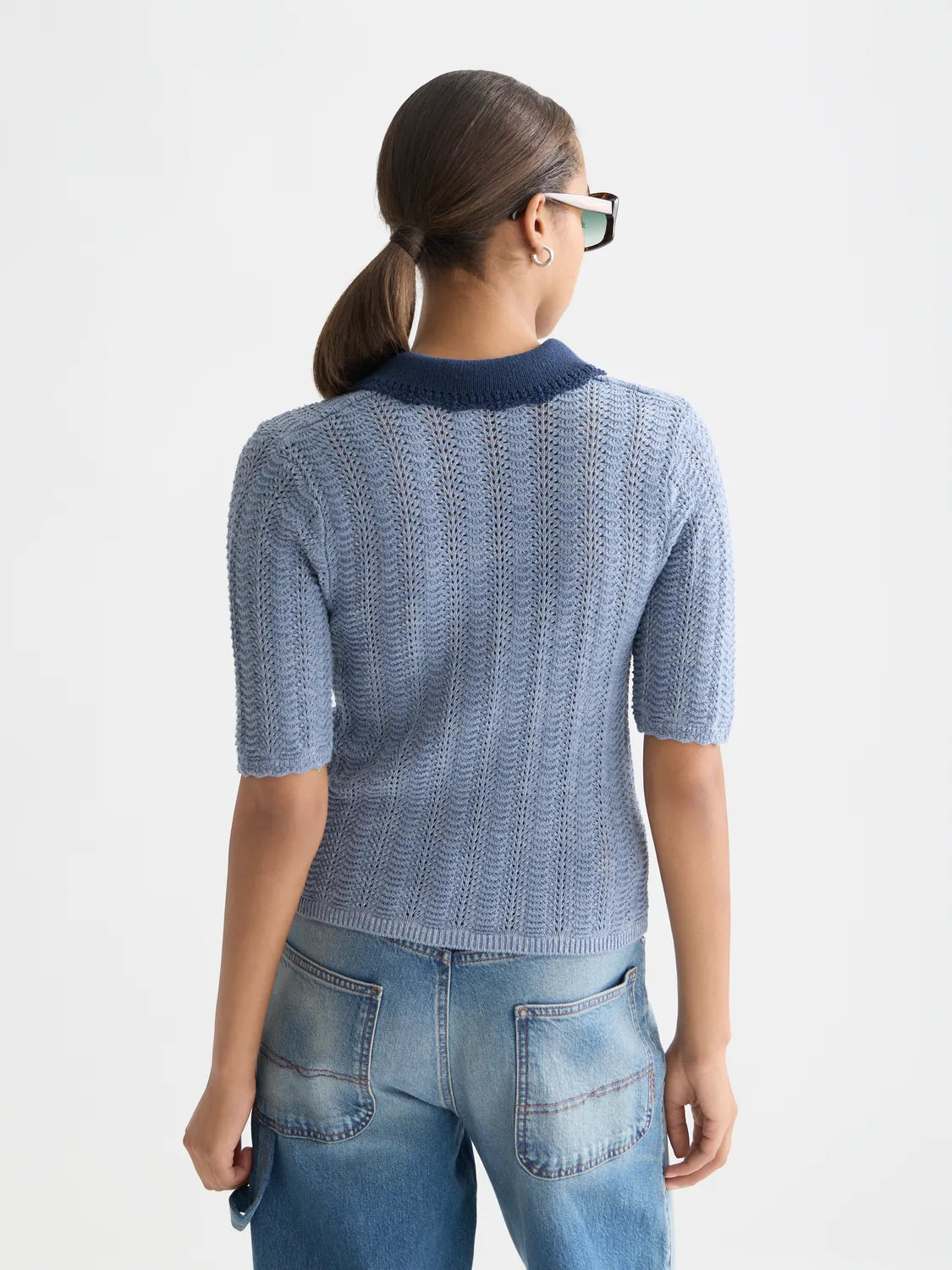 Pointelle Collared Knitted Tee