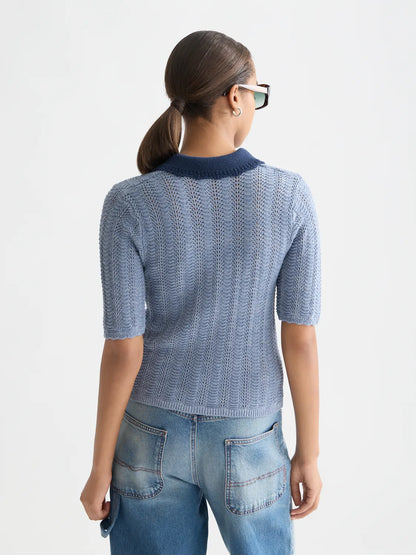 Pointelle Collared Knitted Tee