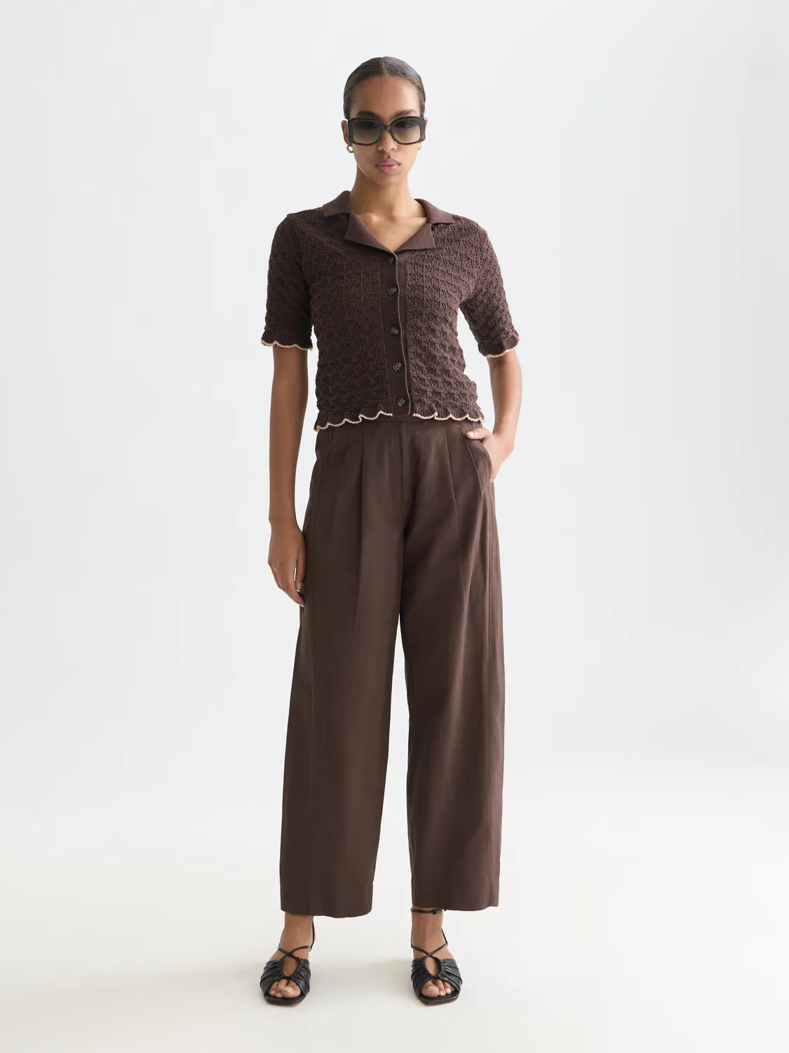 Pointelle Short Sleeve Cardigan