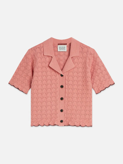 Pointelle Short Sleeve Cardigan