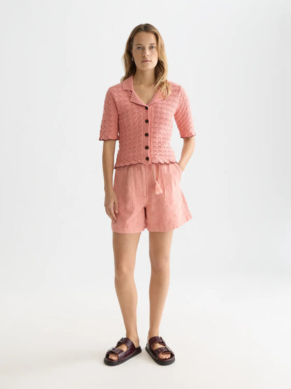 Pointelle Short Sleeve Cardigan
