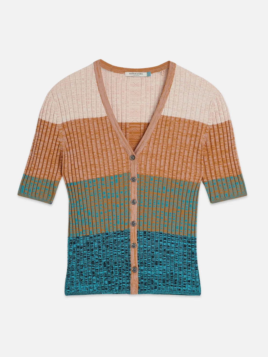 Block Stripe Ribbed Short Sleeve Cardigan