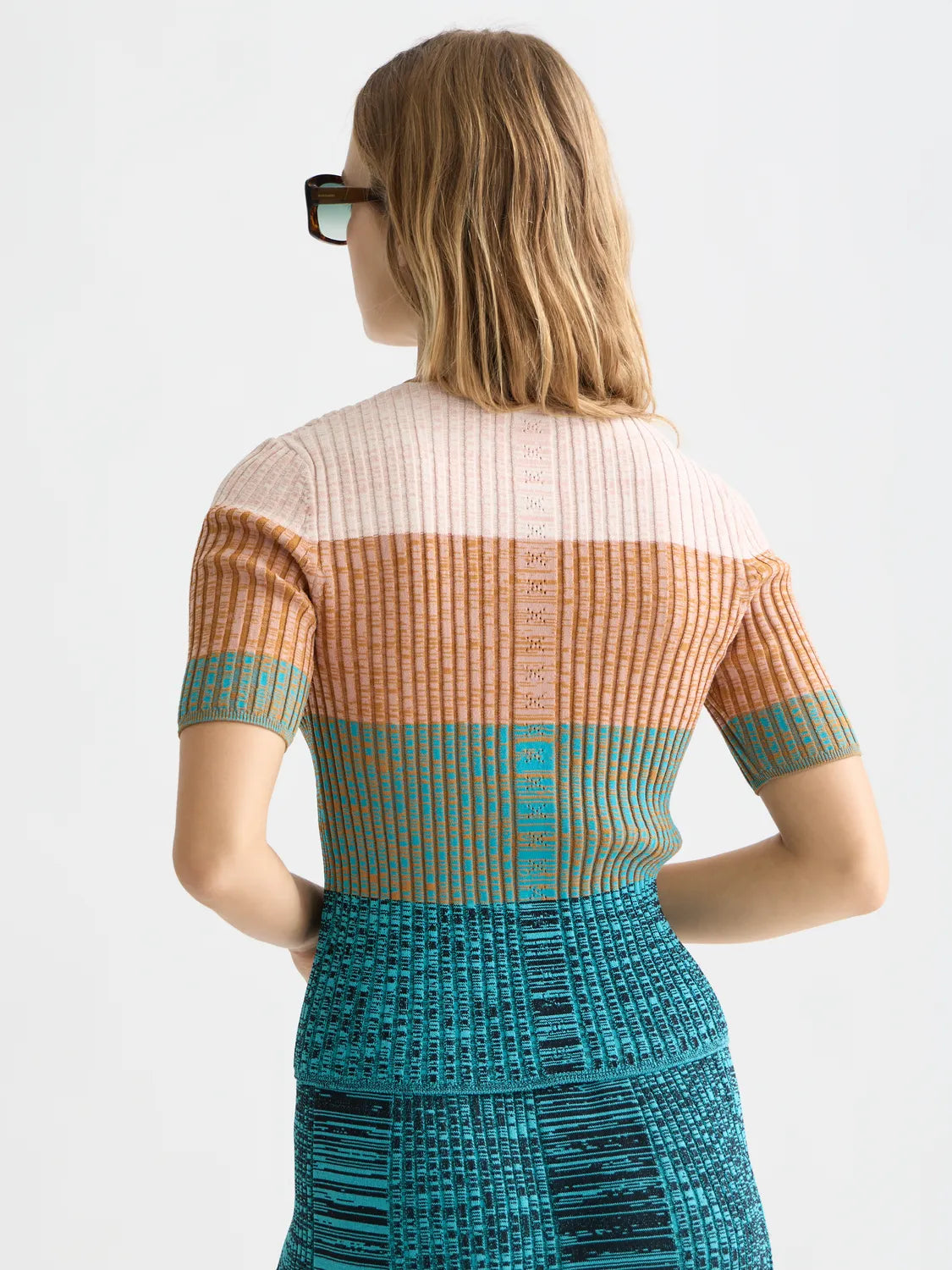 Block Stripe Ribbed Short Sleeve Cardigan