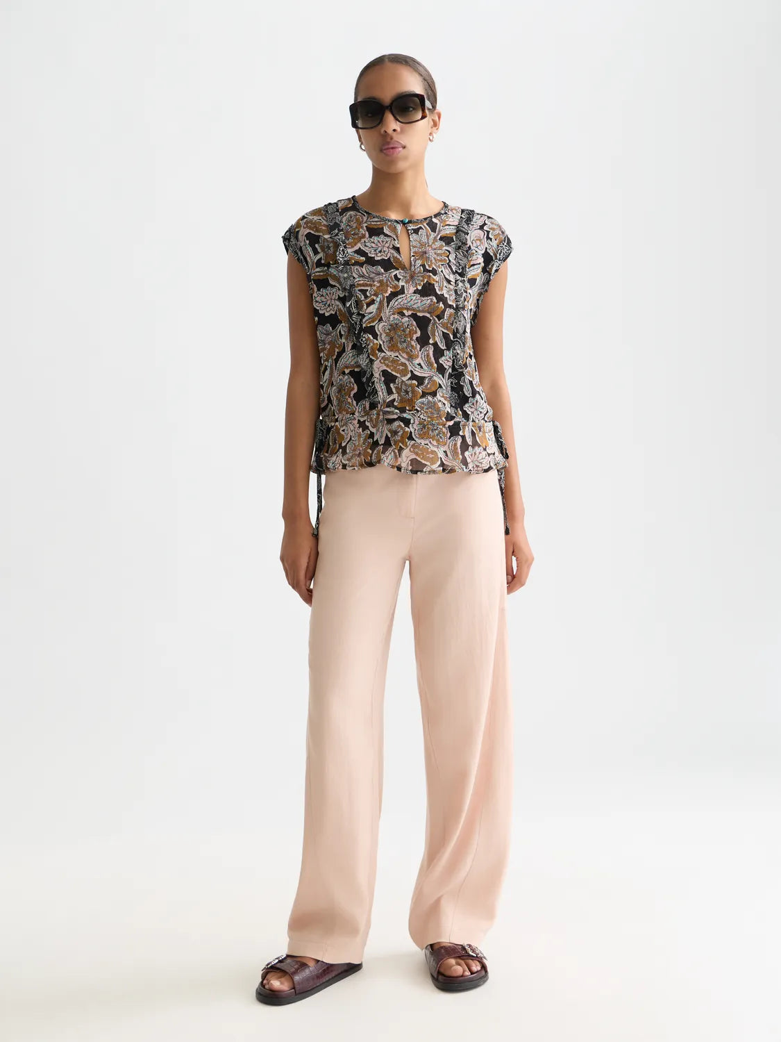 Printed Chiffon Top With Ruffle Details