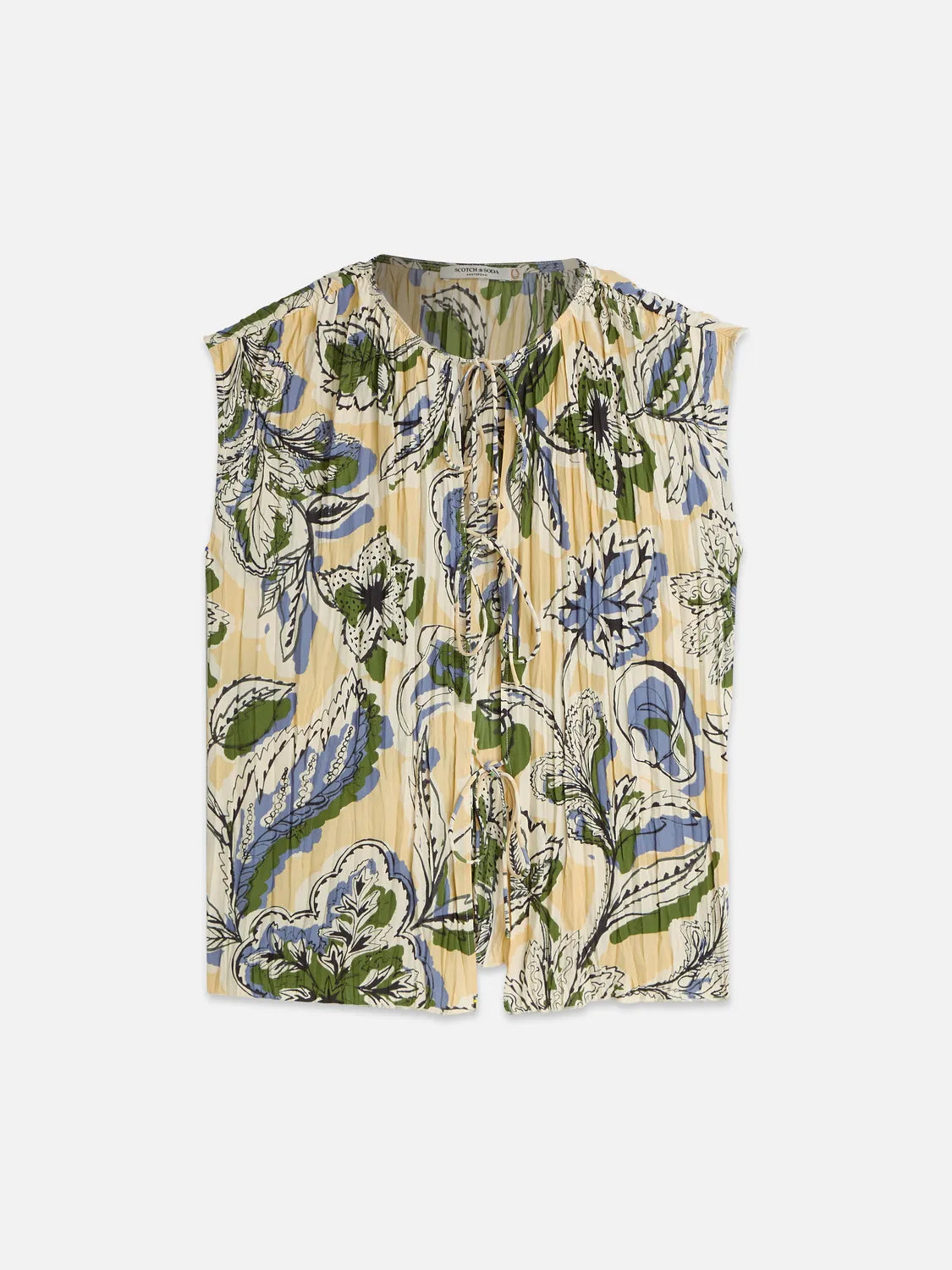 Micro Printed Pleat Top With Ties