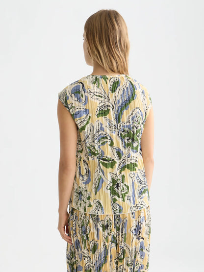 Micro Printed Pleat Top With Ties