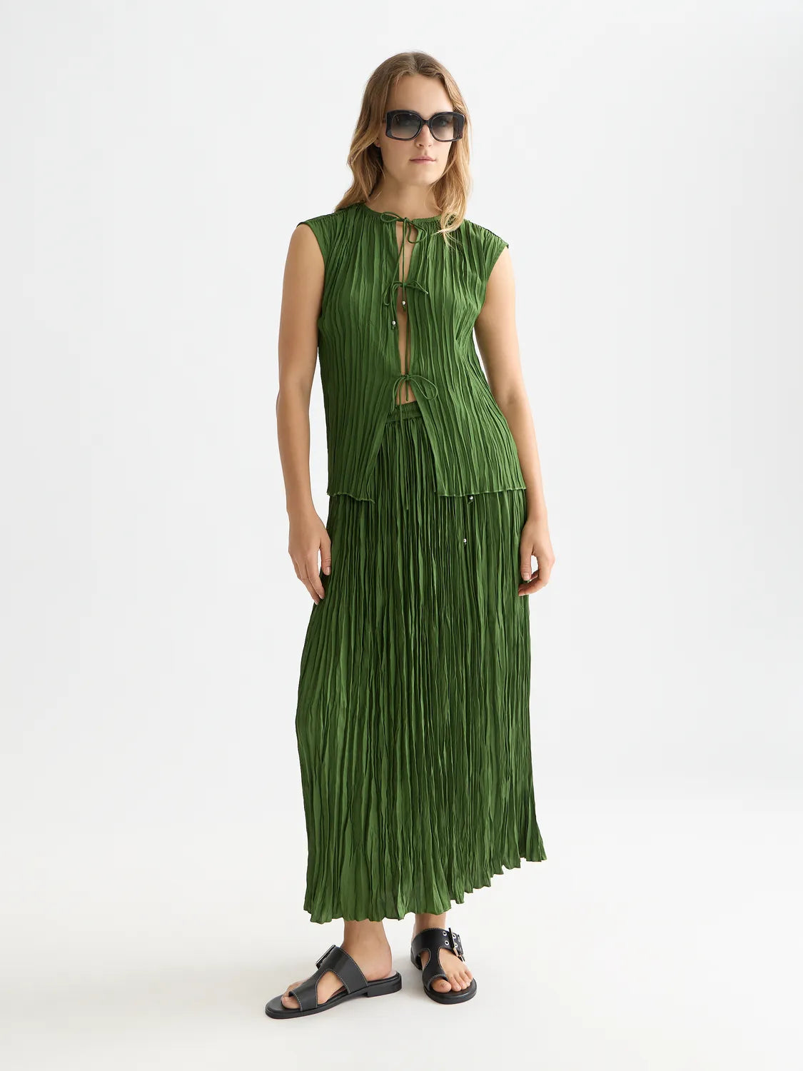 Micro Pleat Top With Ties