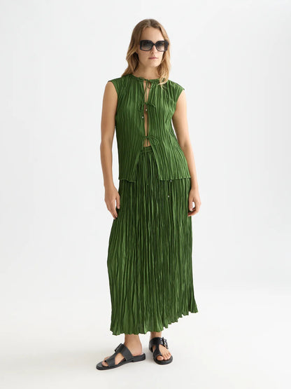 Micro Pleat Top With Ties