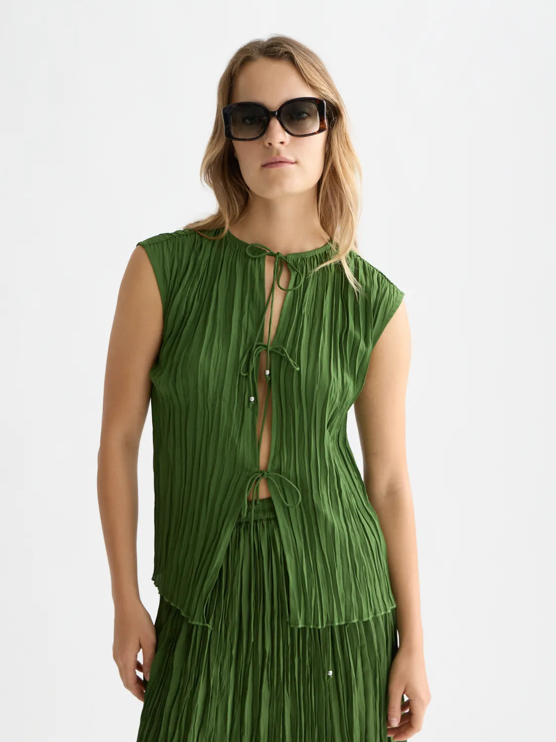 Micro Pleat Top With Ties