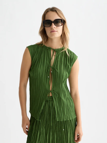 Micro Pleat Top With Ties
